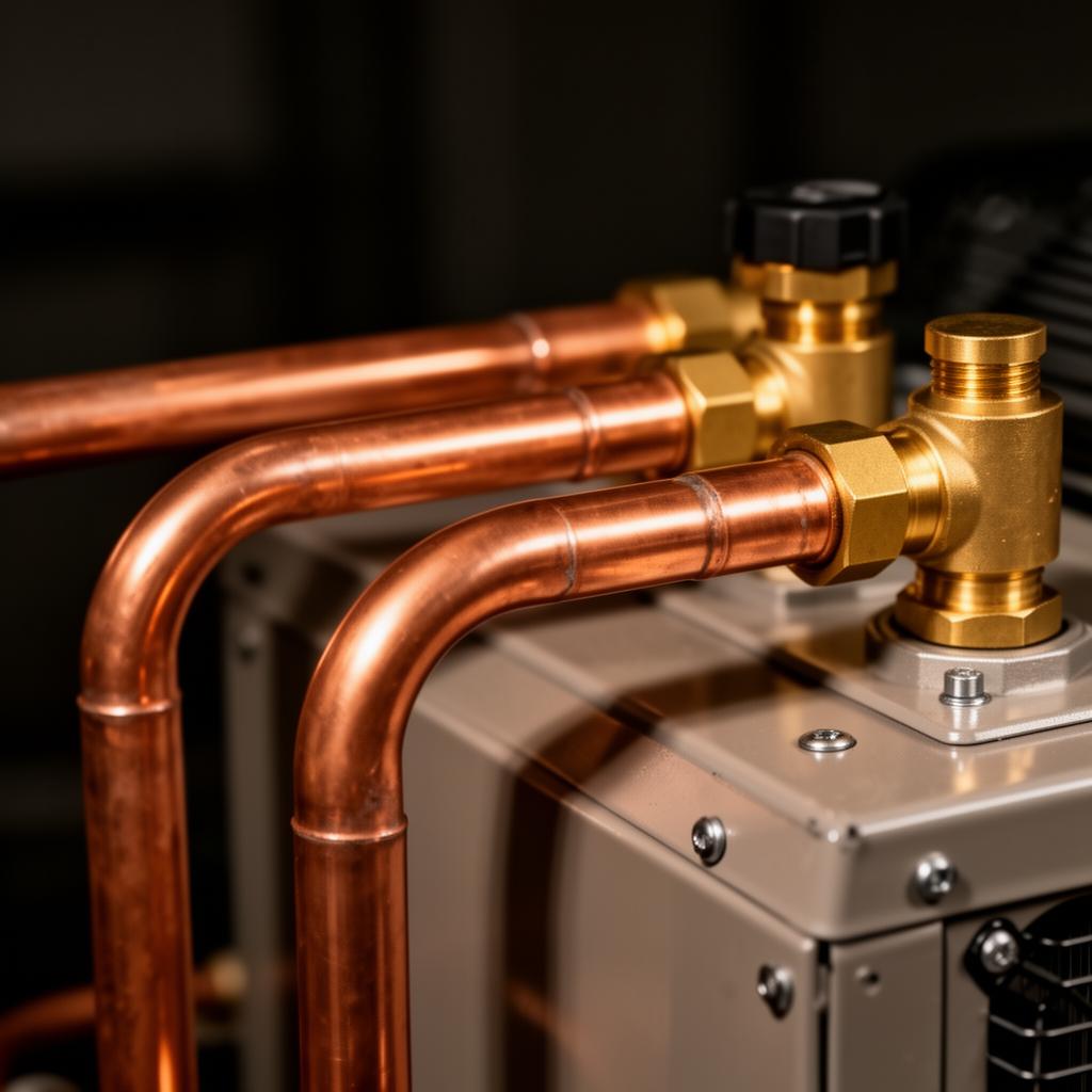 Copper refrigerant pipework detail